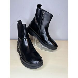 Eileen Fisher Women's Floyd Waterproof Side Zip Leather Rain Boots Black‎ Sz 5.5